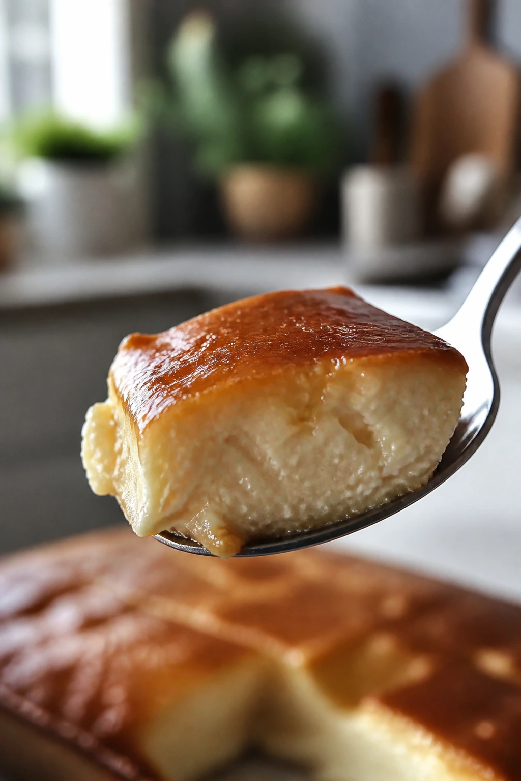 Spoonful of soft keto dessert showing moist texture