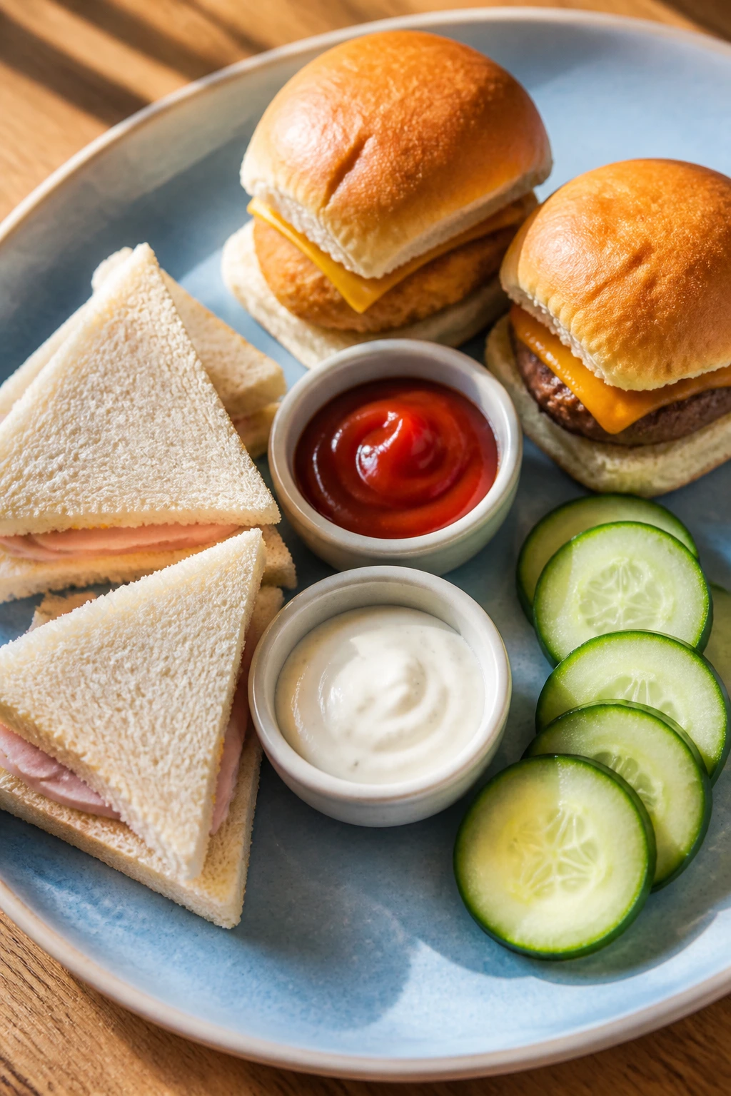Plate arranged with simple shapes for kids' meals
