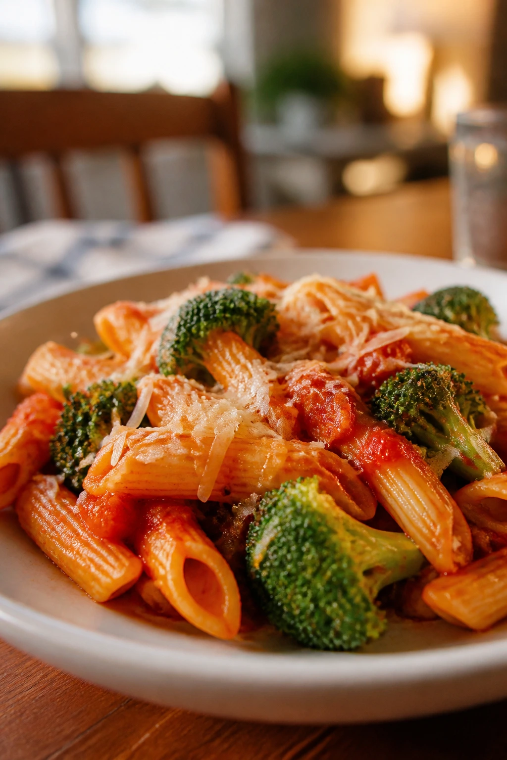 Plate of kid-friendly vegetarian dinner on dining table