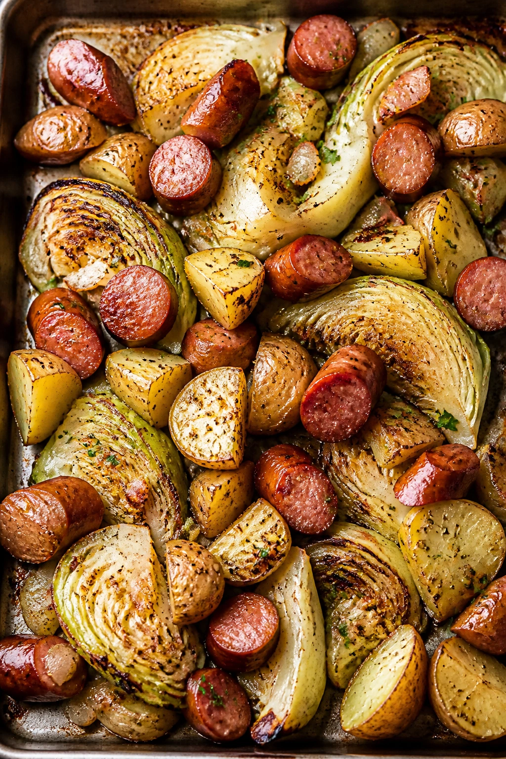 Sheet-pan kielbasa with cabbage and potatoes