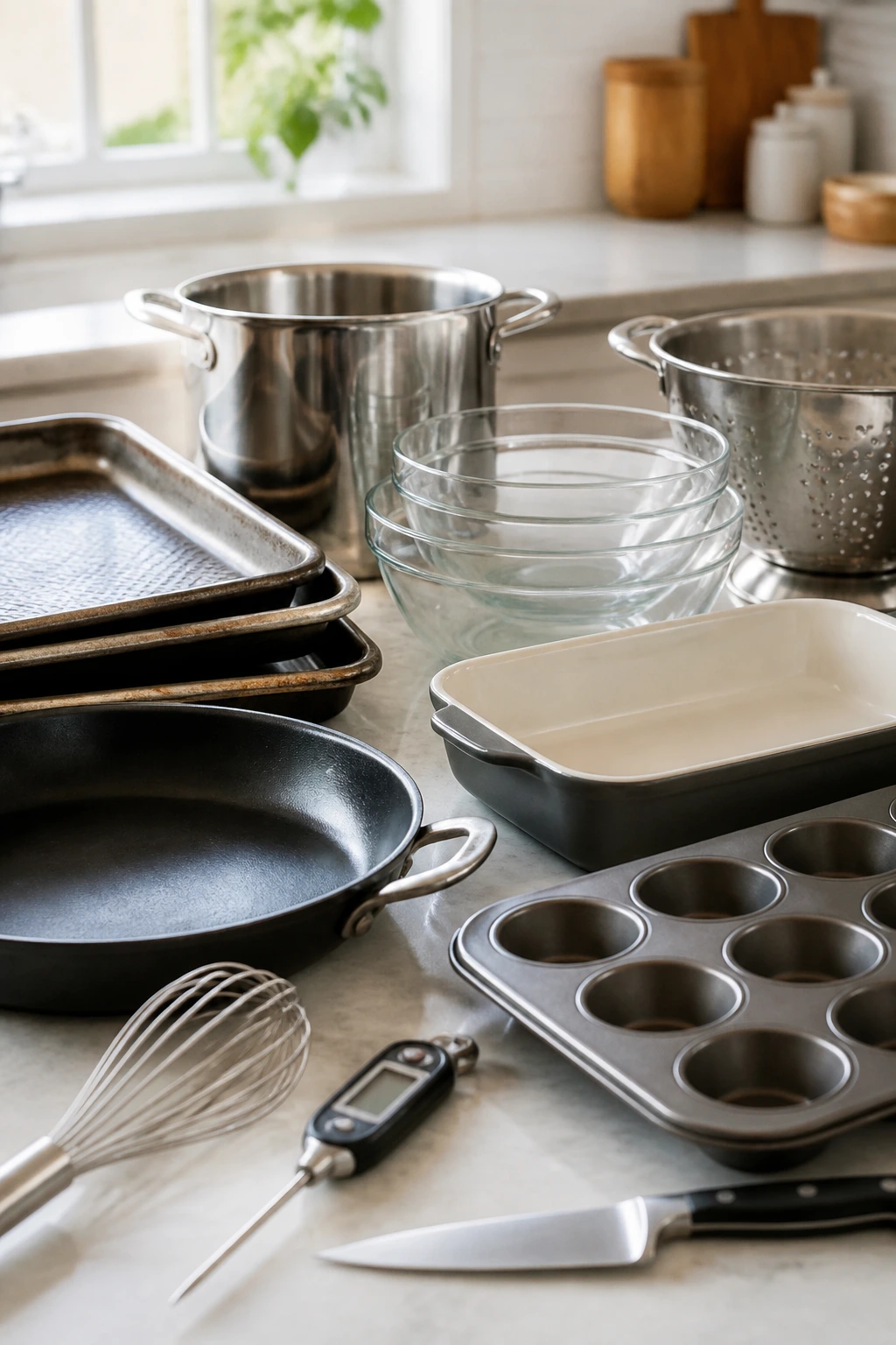Array of essential kitchen equipment on a counter