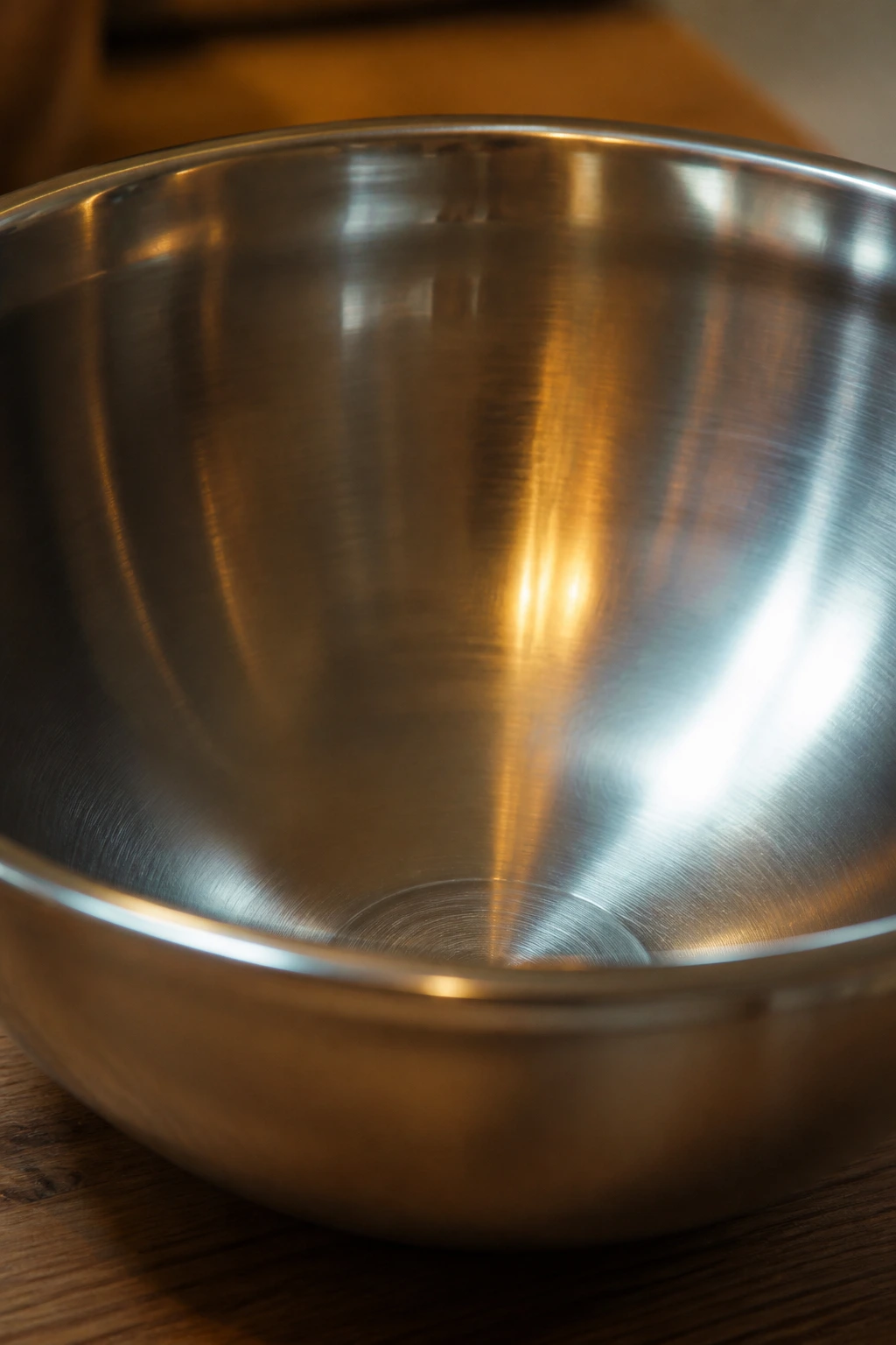 Large stainless steel mixing bowl in kitchen