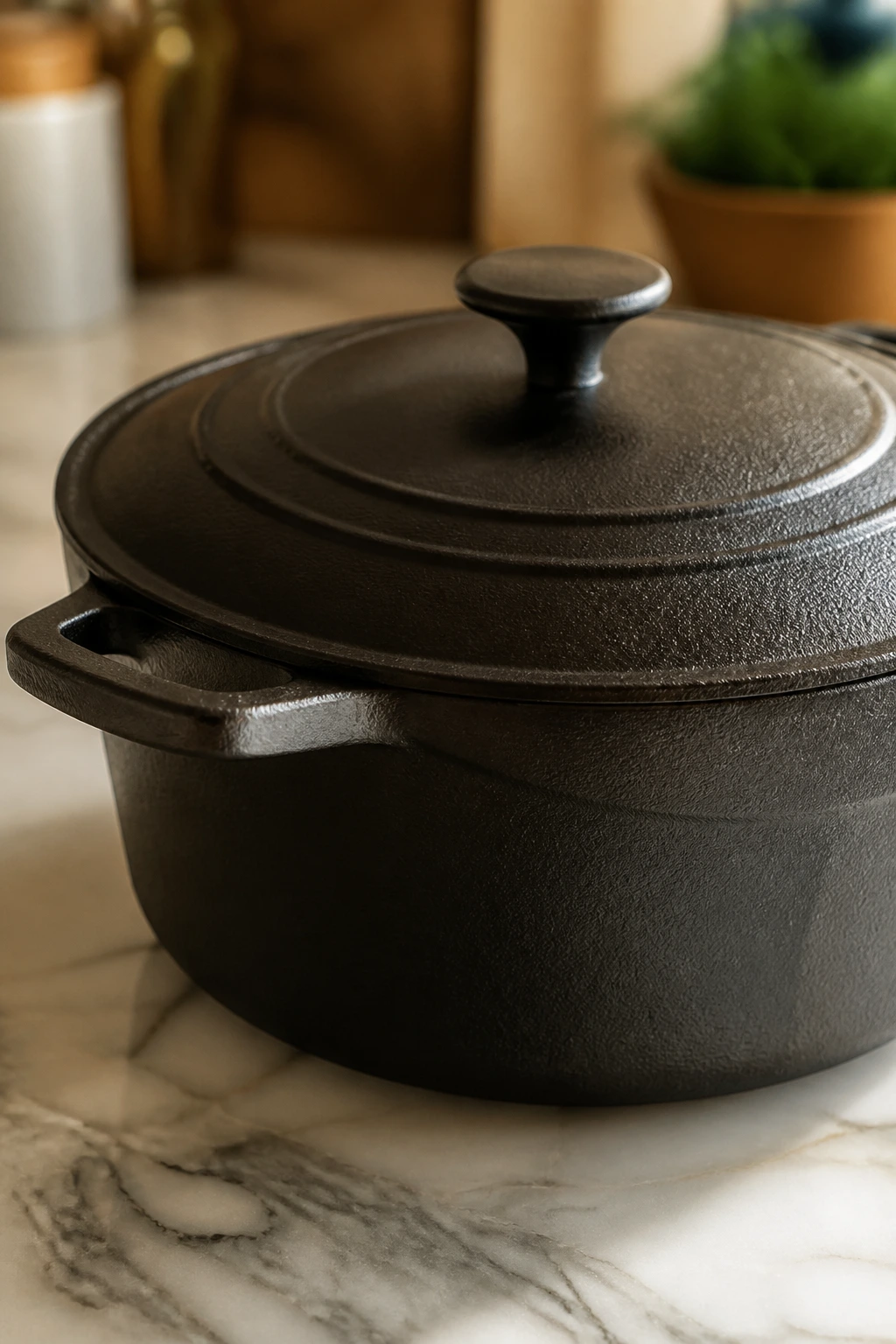 Close-up of a cast-iron Dutch oven as essential kitchen equipment