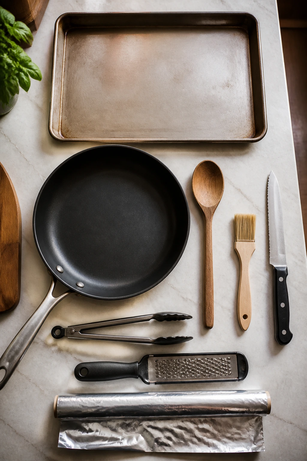 Top-down view of essential sliders kitchen tools