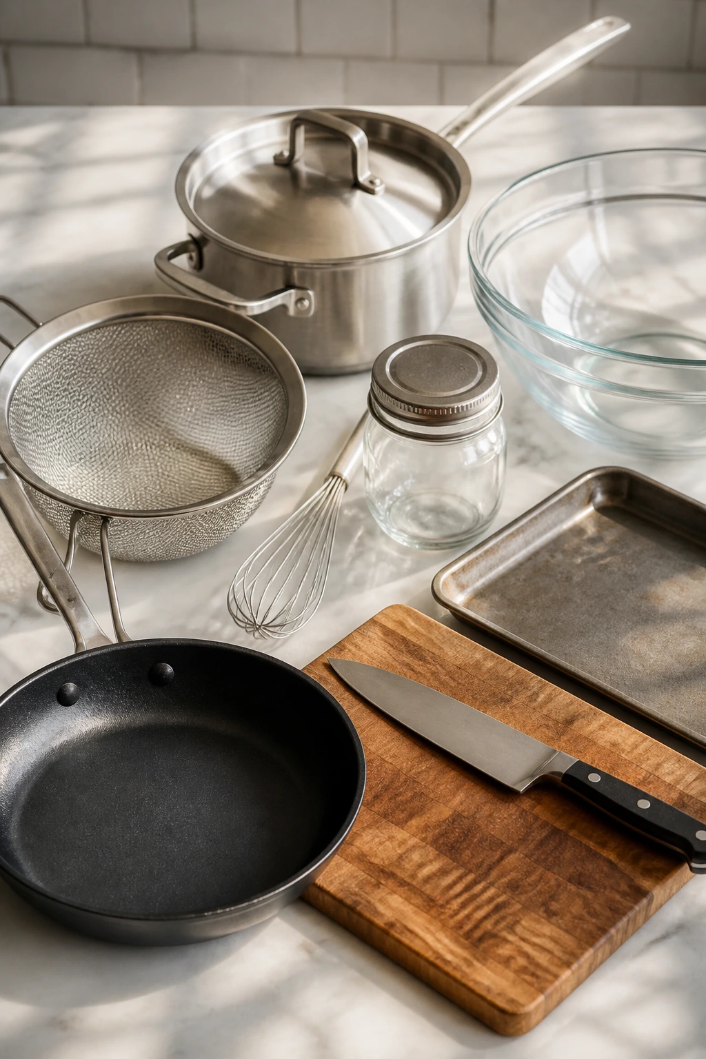 Well-organized kitchen tools for prepping quinoa salad