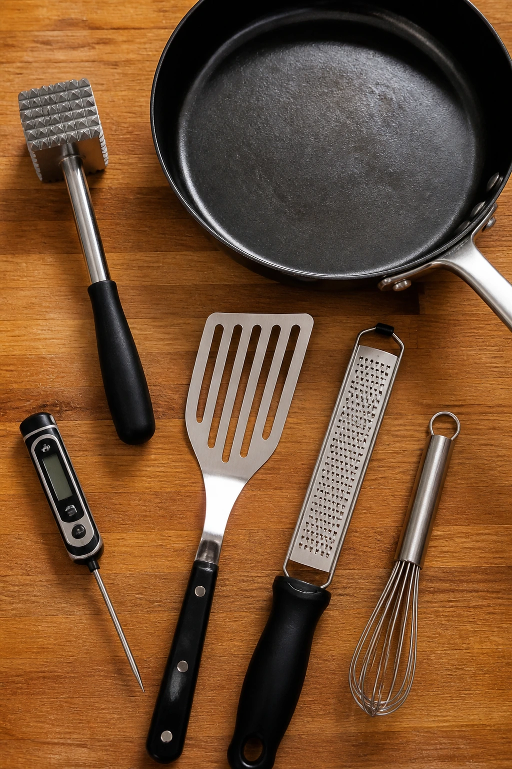 Overhead shot of essential kitchen tools for minute chicken