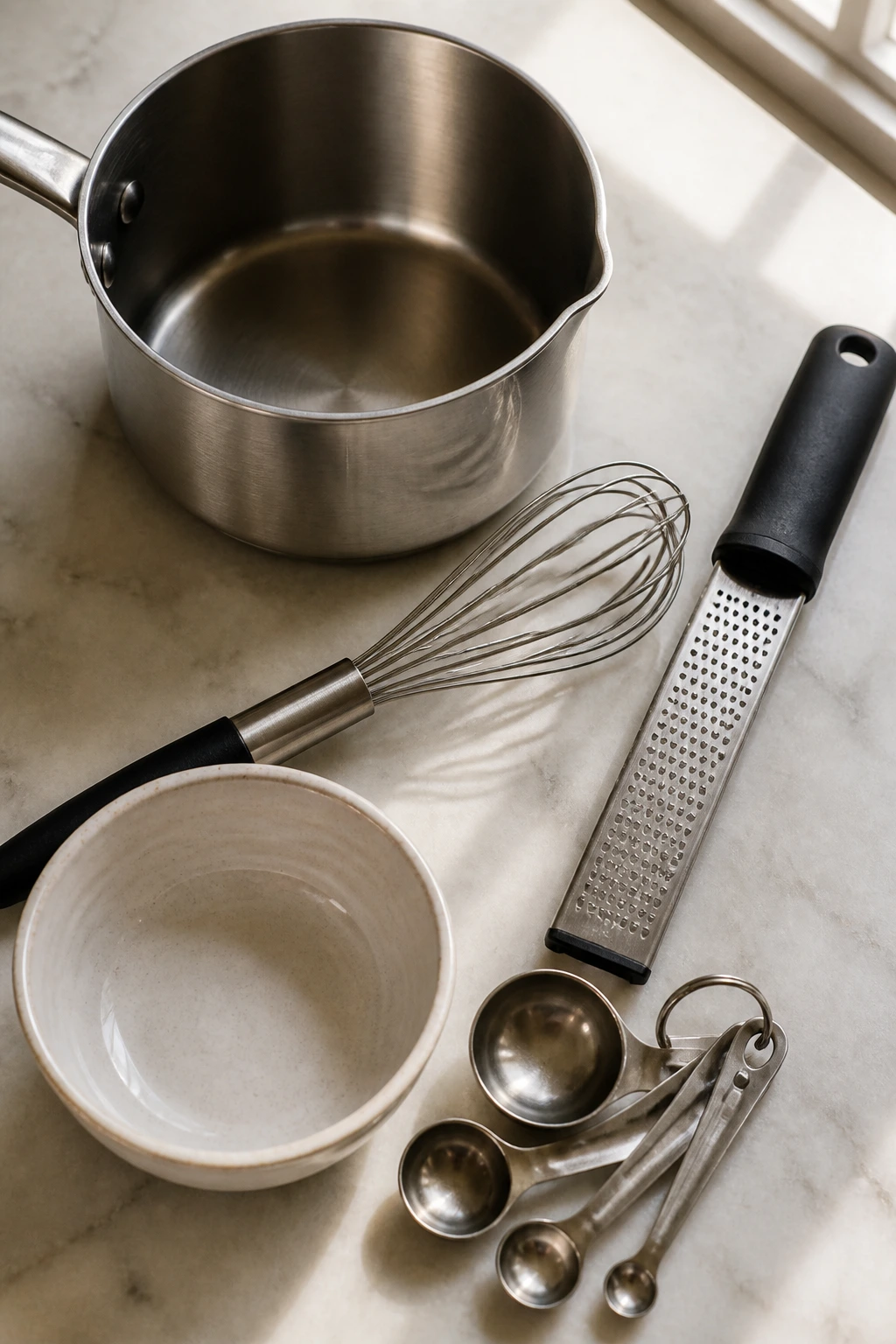 Small kitchen tools for sauce on a counter