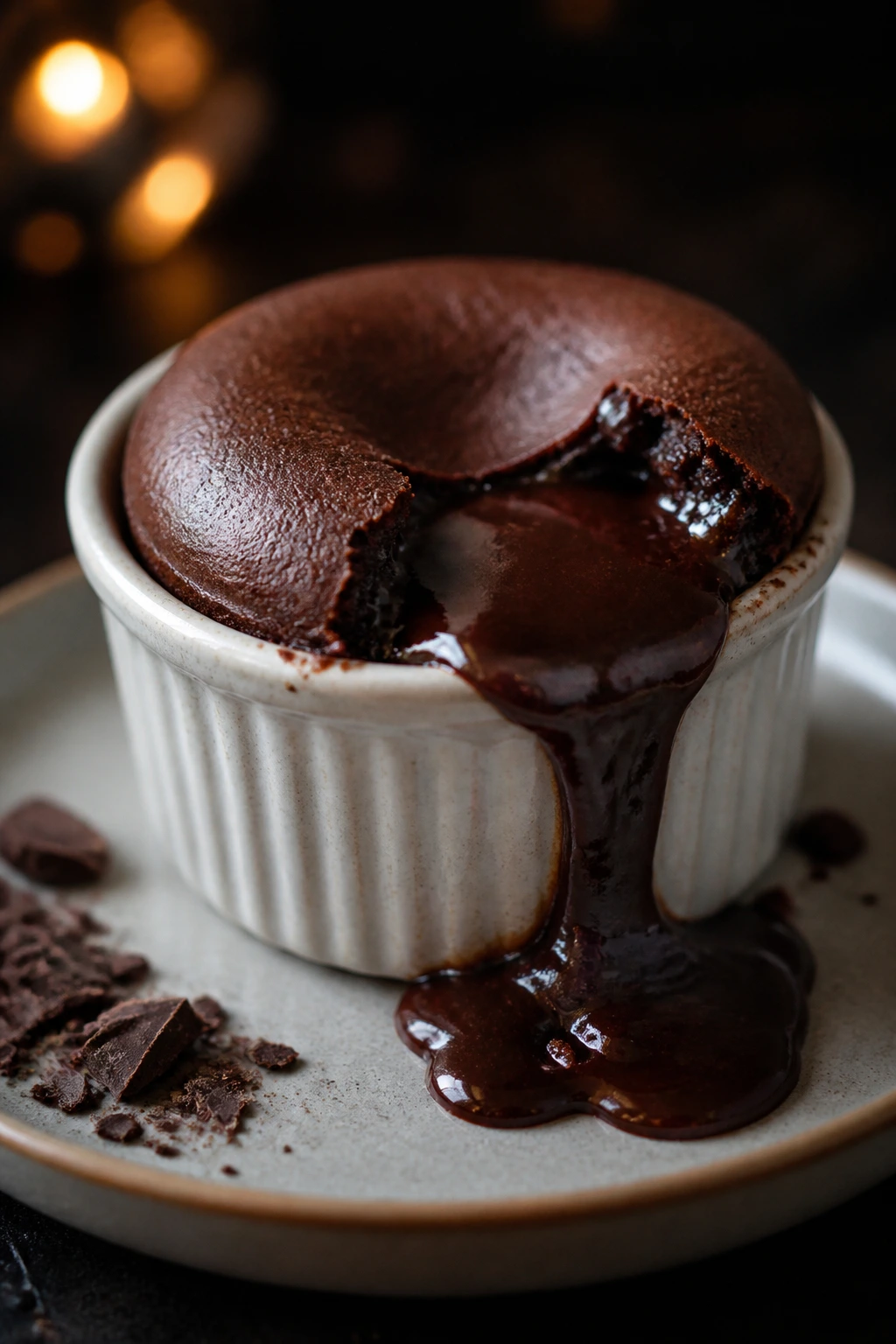 Lava cake with molten center on plate.