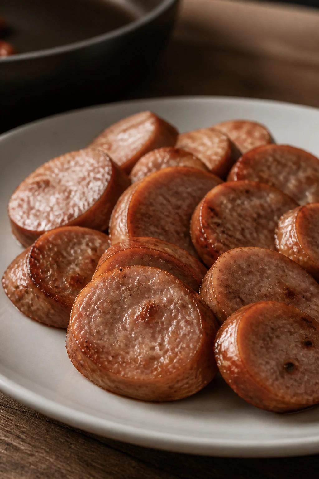 Leftover sausage slices on plate ready for a second meal
