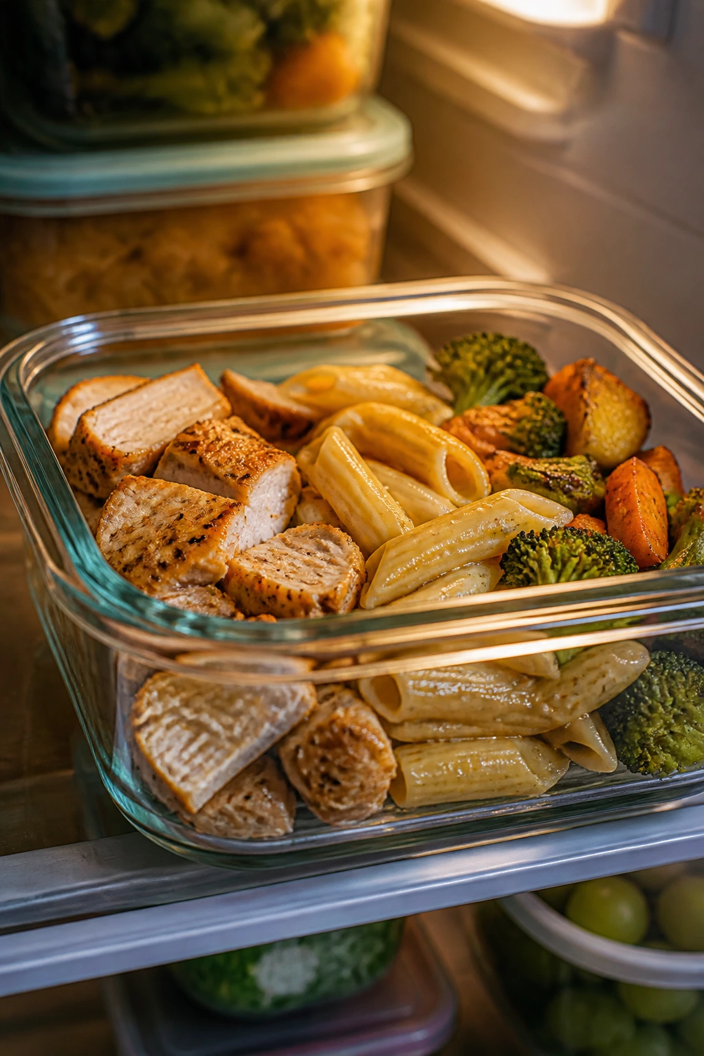 Meal-prep container with leftovers kept fresh for picky eaters.