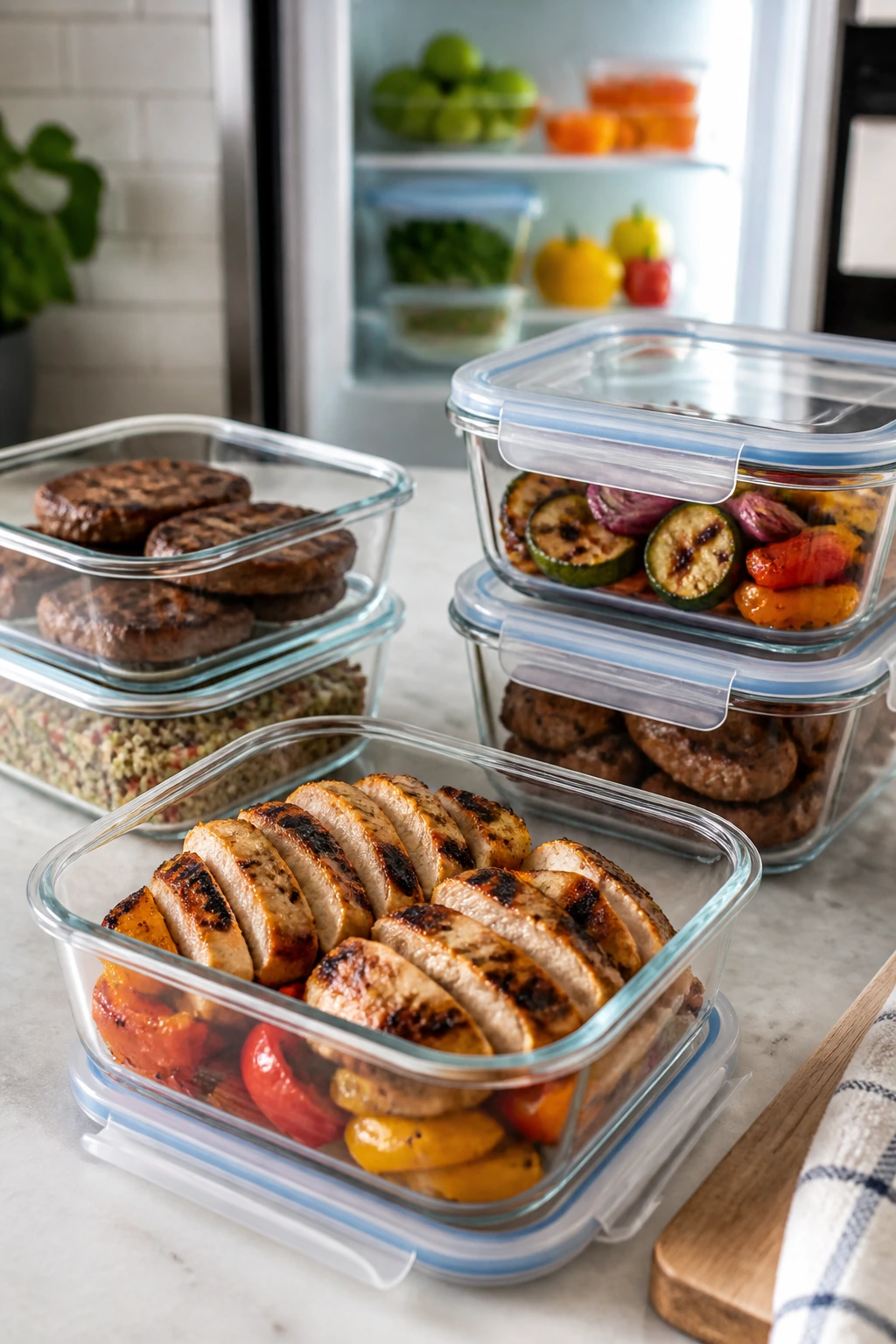 Airtight containers with leftovers from grilled picnic