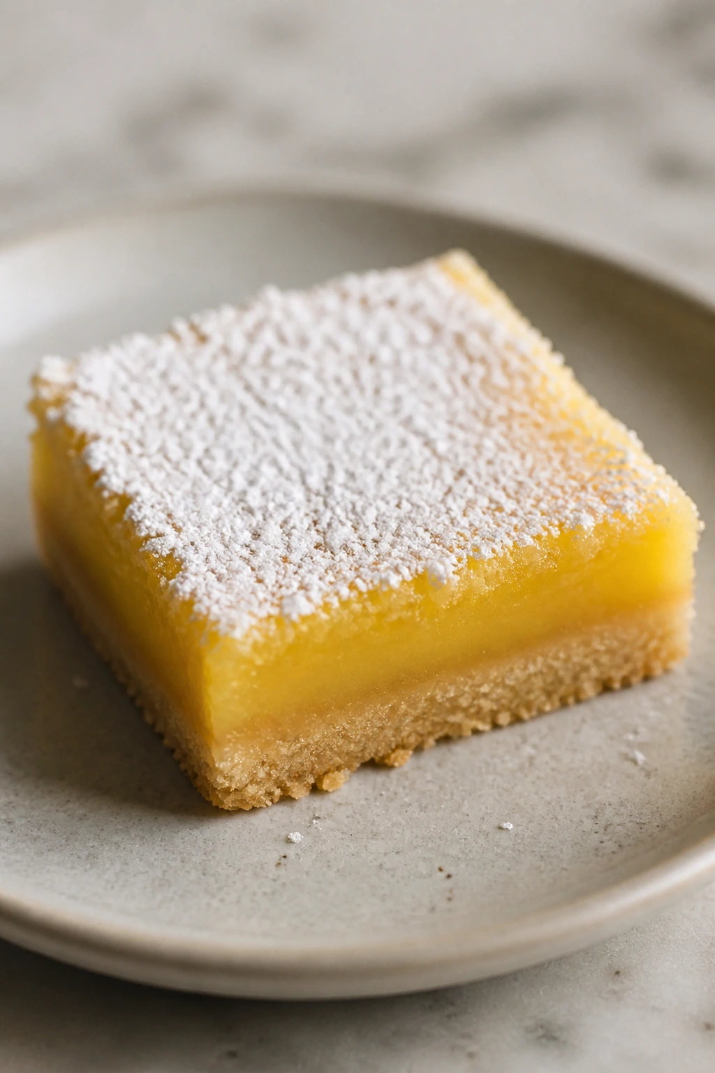 Lemon bar with shortbread crust on plate