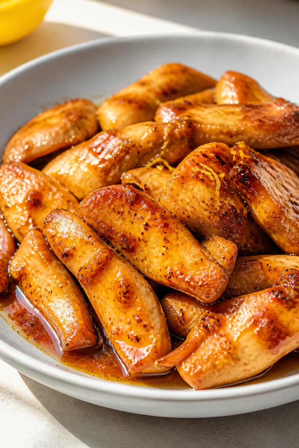 Lemon chicken with honey soy glaze on plate