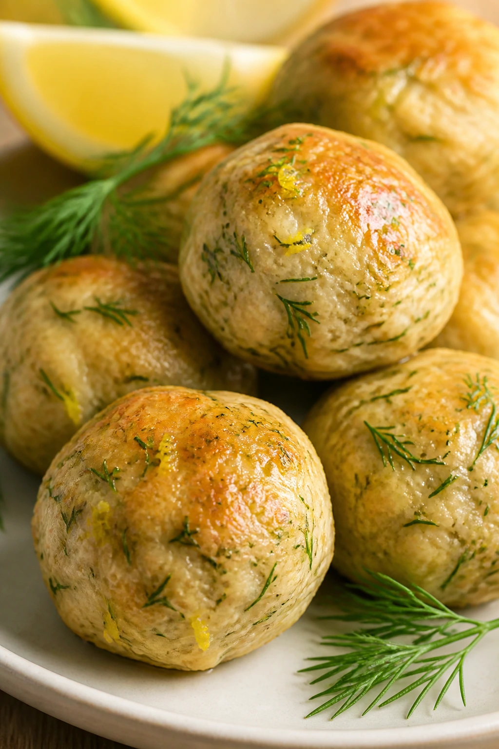 Lemon-dill chicken meatballs on plate