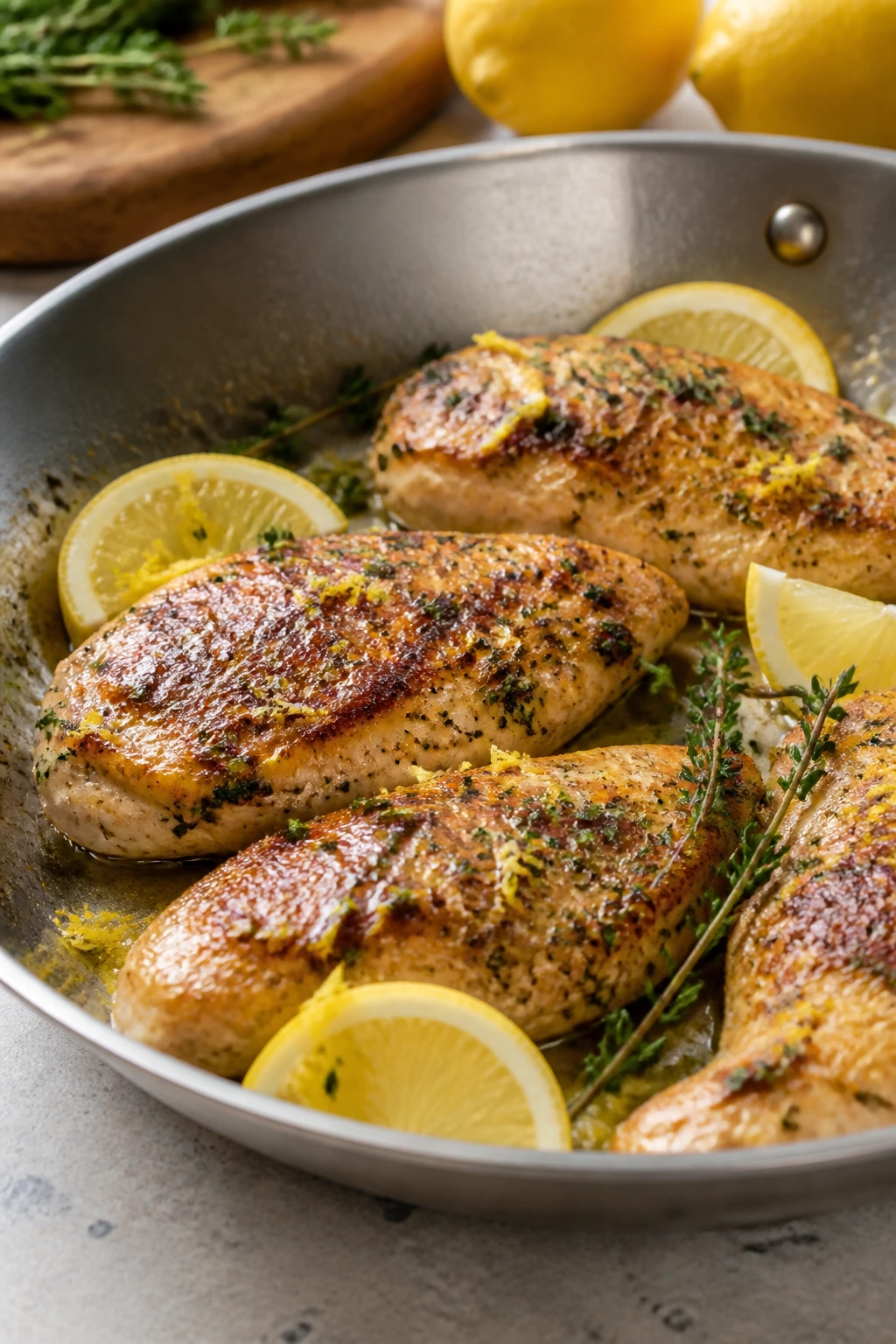 Lemon-herb chicken skillet with zest and thyme