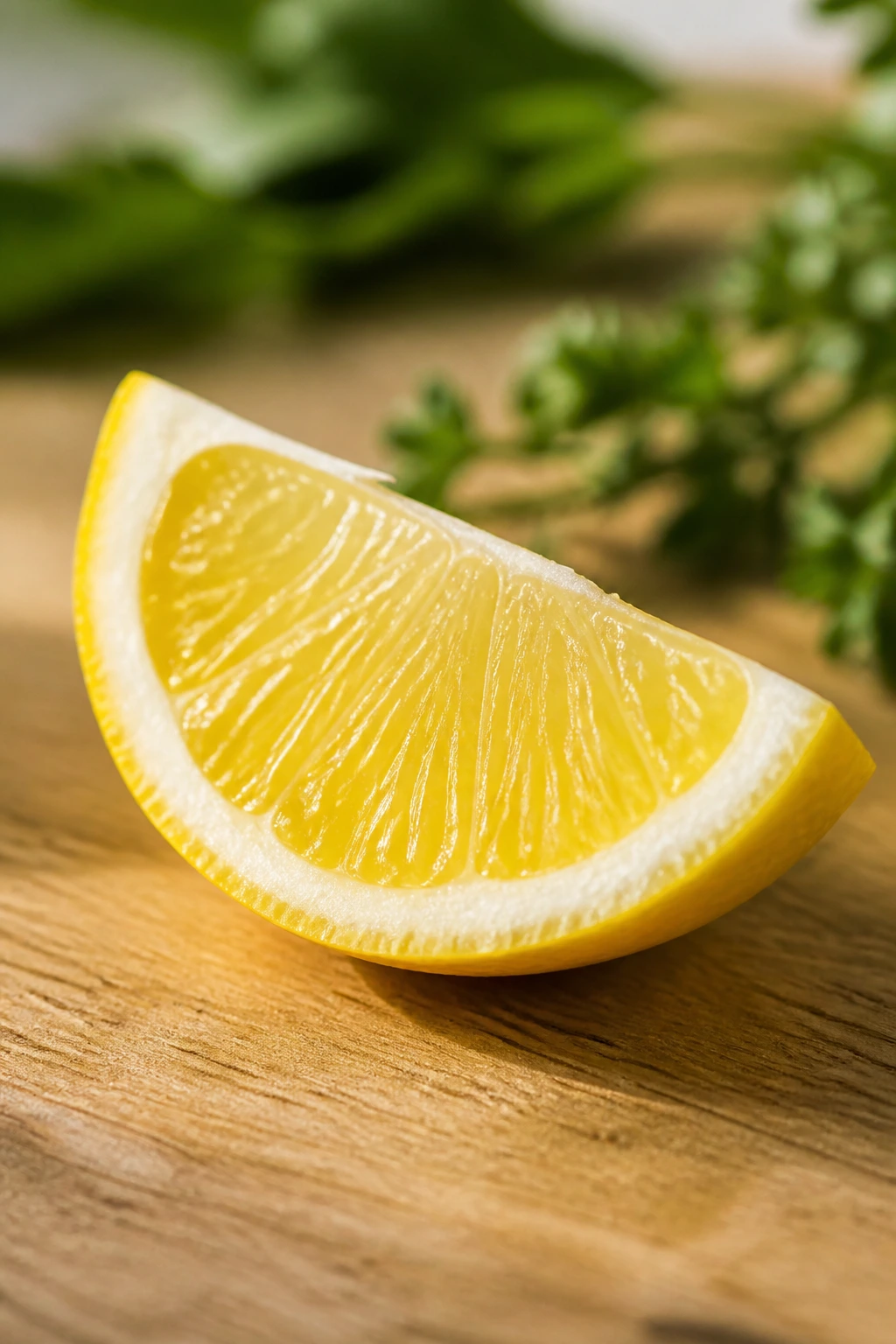 Lemon wedge with herbs as flavor boosters for finishing vegetarian dishes.