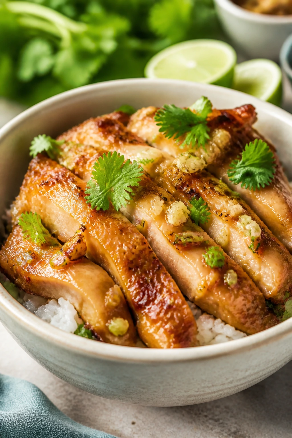 Lemongrass chicken over rice with cilantro