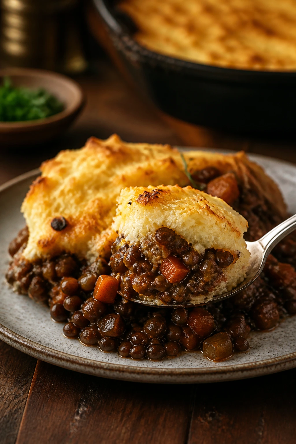 Lentil shepherd's pie with mashed potato crust