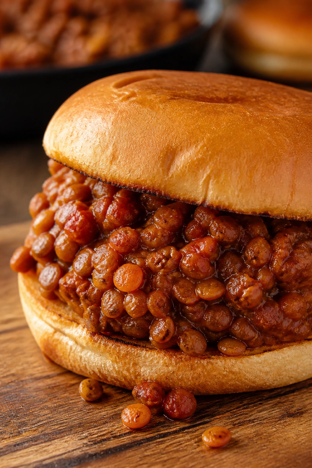 Toasted bun with lentil sloppy joe filling