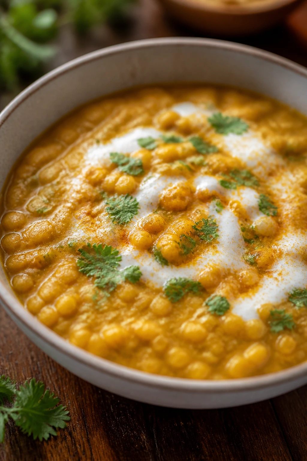 Creamy coconut lentil dal in a bowl