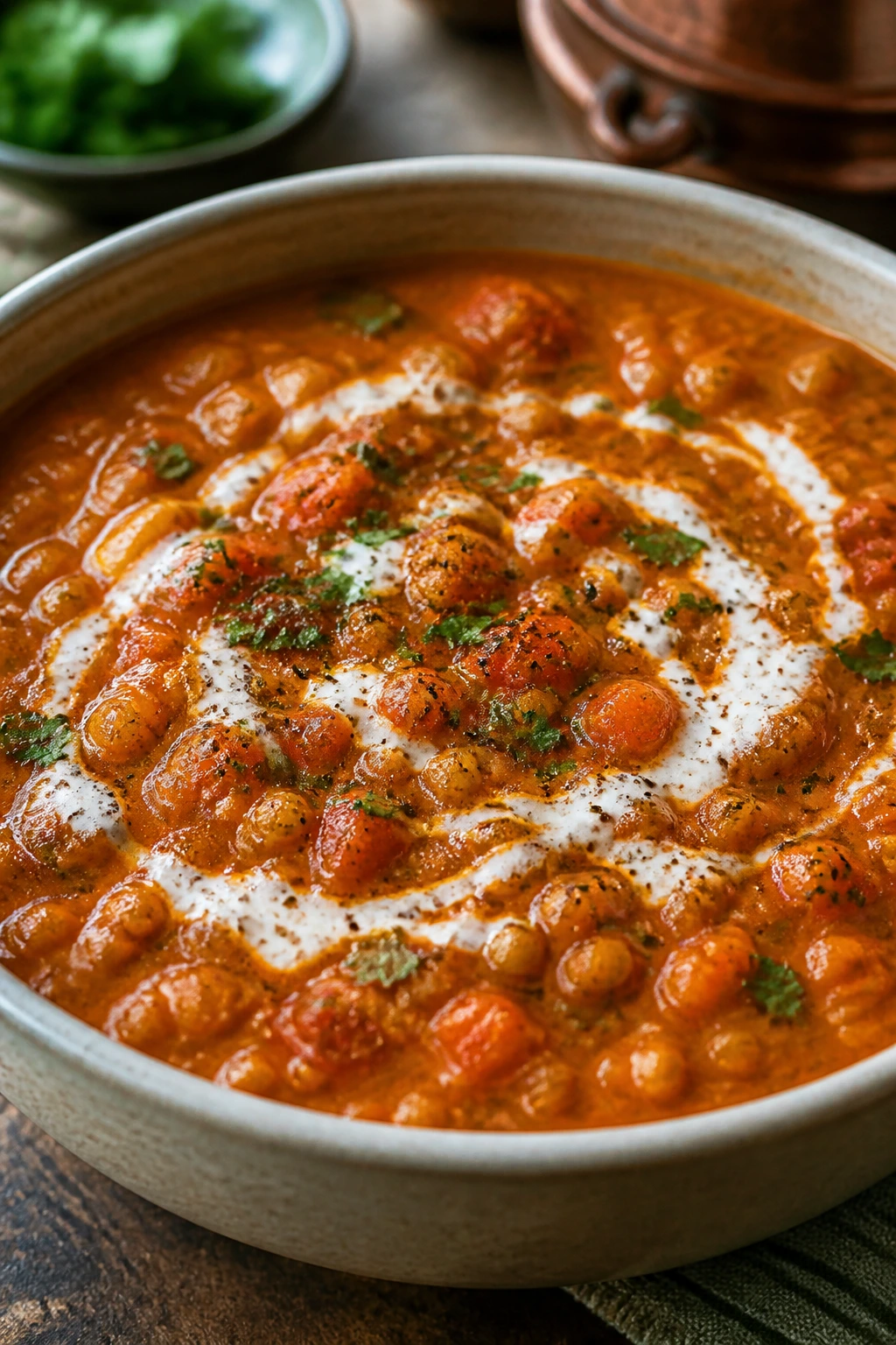 Red lentil tikka masala with coconut cream