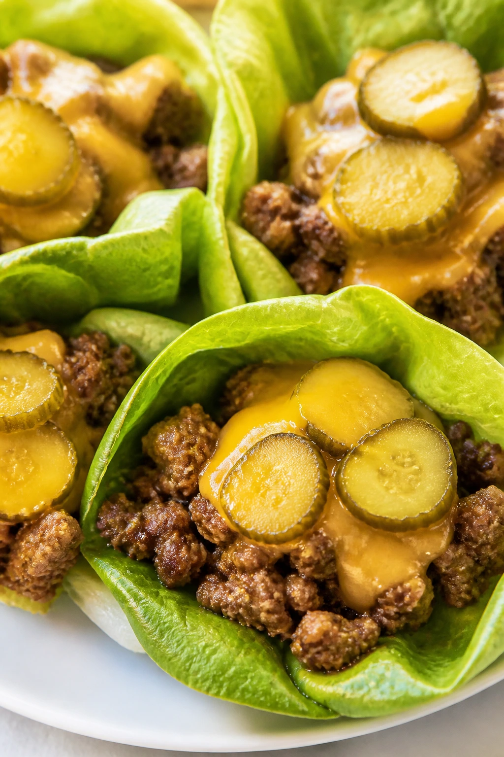 Cheeseburger lettuce wraps on a plate