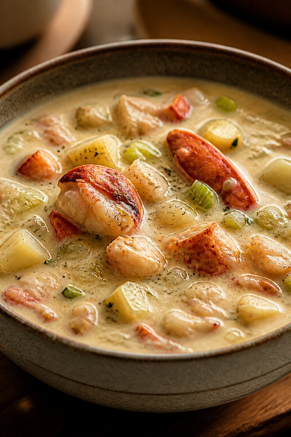 Close-up of Lobster Chowder with Sherry in a bowl