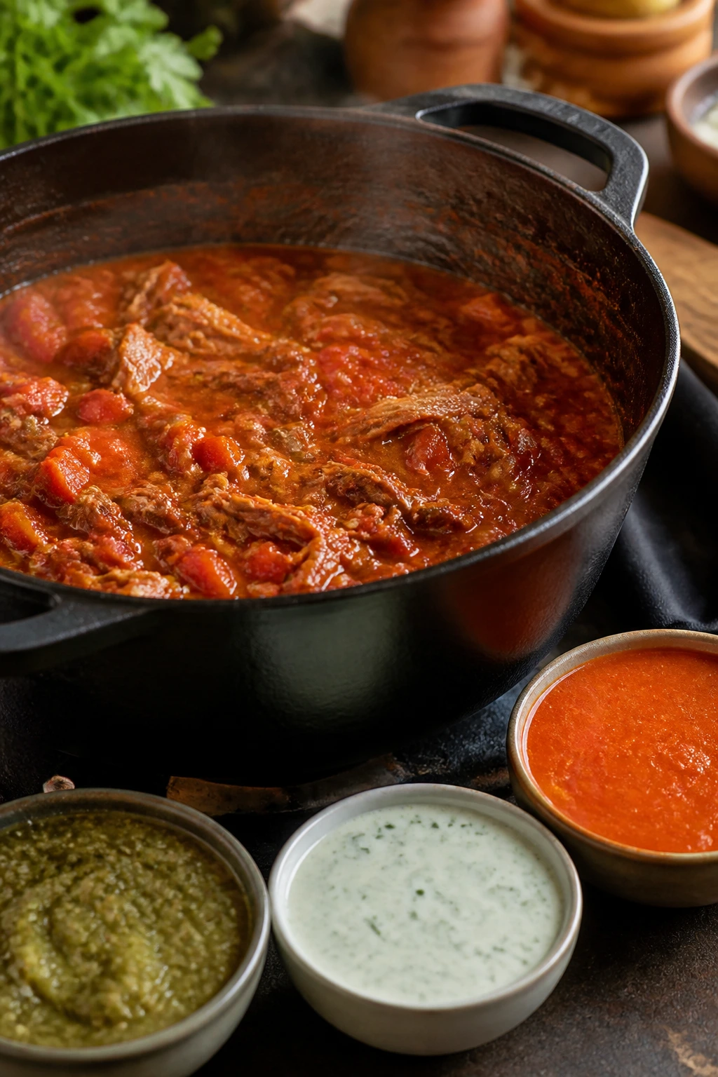 Pot with three bowls showing variations for slow cooker meals
