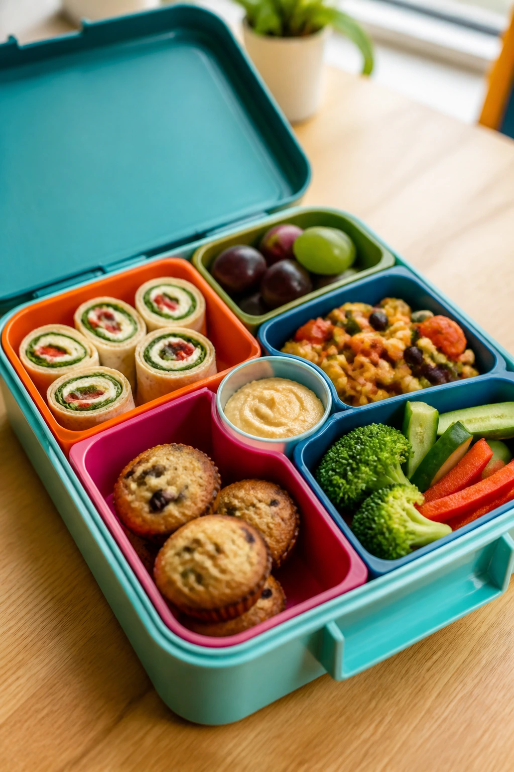 Open lunchbox showing neatly packed kid-friendly meals