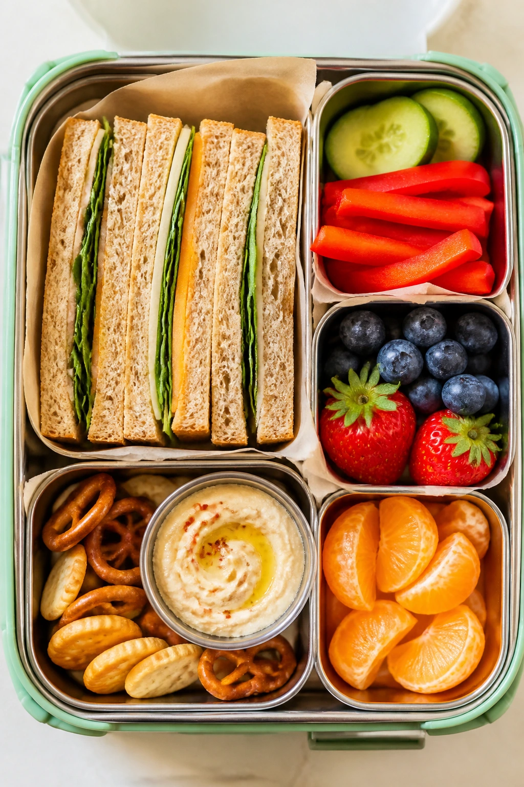 Top-down view of a neatly packed lunchbox