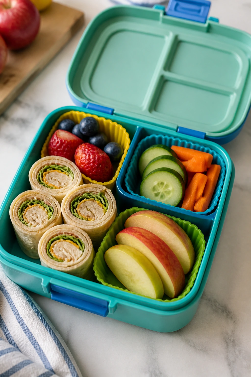 Lunchbox presentation with compartmentalized servings for serving recipes
