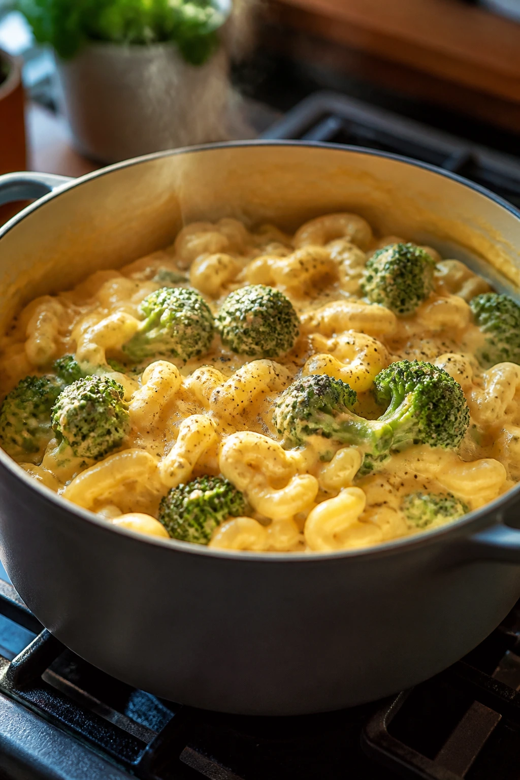 Creamy broccoli macaroni and cheese in one pot