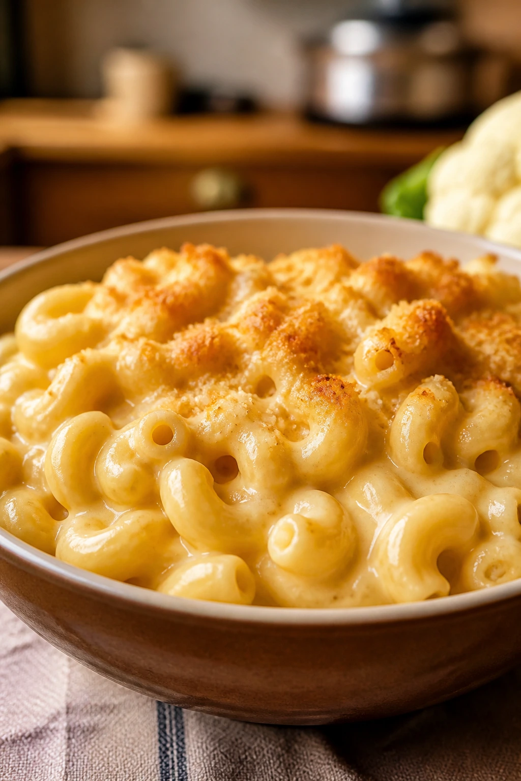 Mac and cheese with hidden cauliflower in creamy sauce
