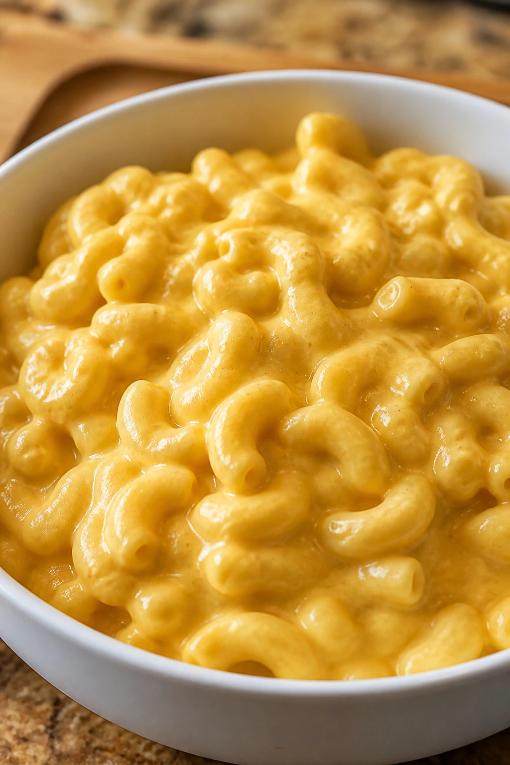 Creamy mac and cheese with pureed cauliflower sauce in a bowl