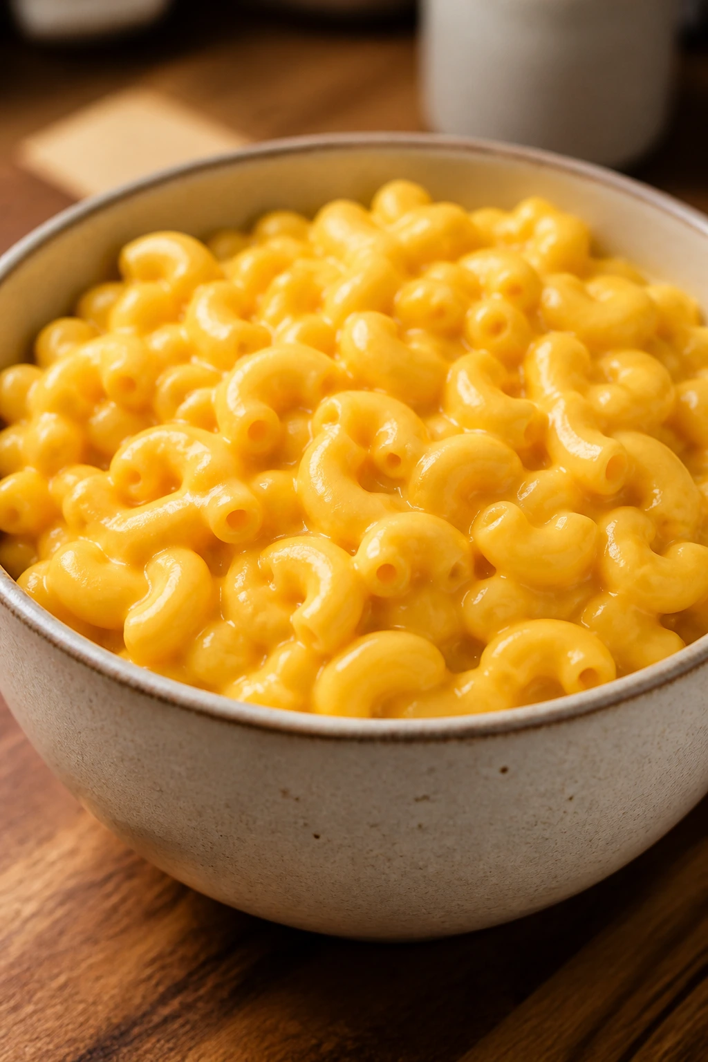 Creamy macaroni and cheese with smooth cheese sauce in a bowl