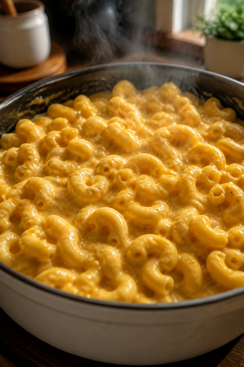 Creamy mac and cheese with hidden cauliflower in velvety sauce