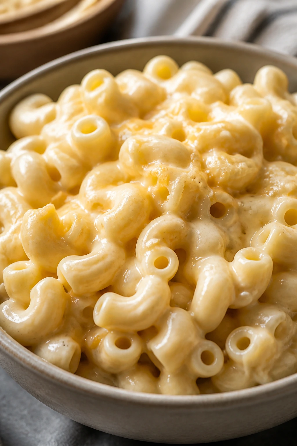 Creamy white bean mac and cheese in a bowl
