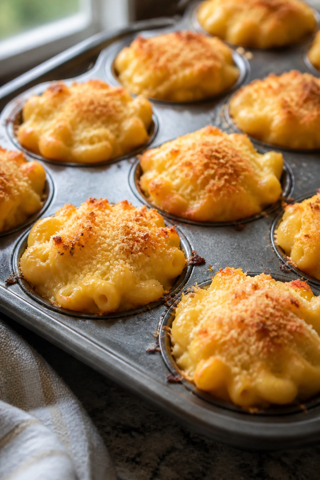 Mac and cheese cups in a muffin tin