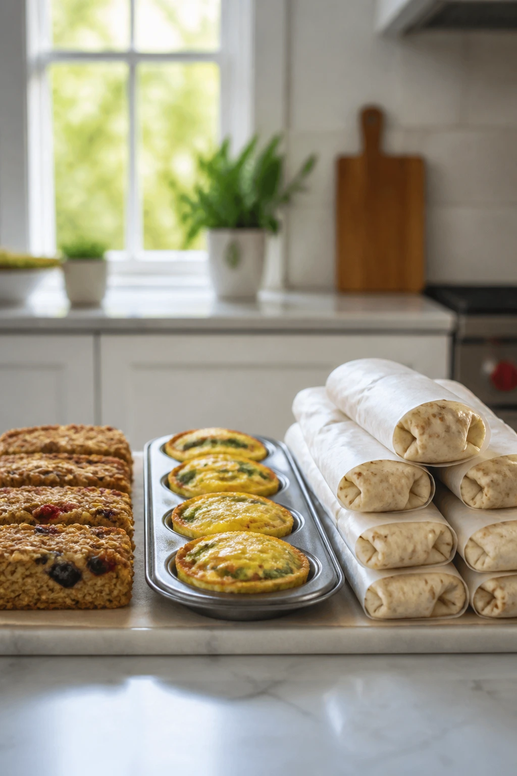 Make-ahead breakfast portions arranged on a counter