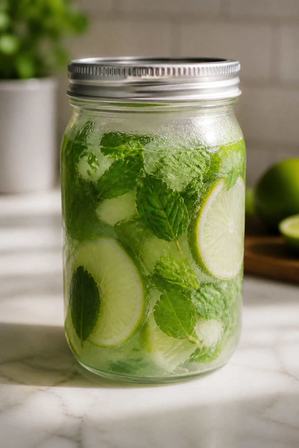 Coconut Mojito base stored in a sealed jar