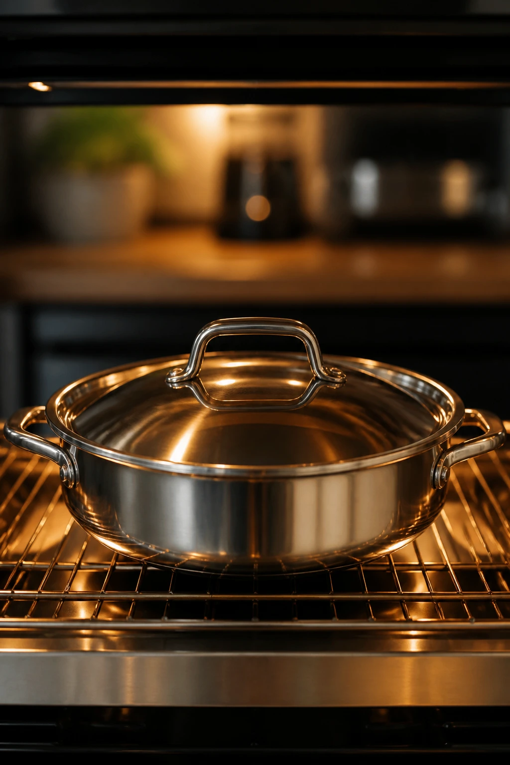 Covered pan on a warm oven illustrating make-ahead holding