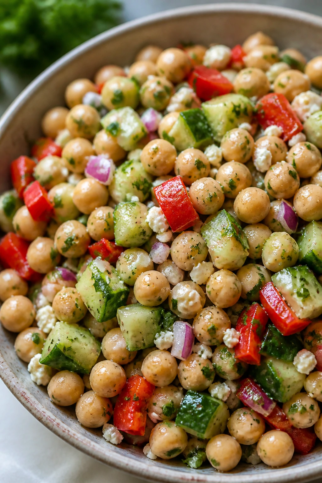 Chickpea salad bowl ready for make-ahead storage
