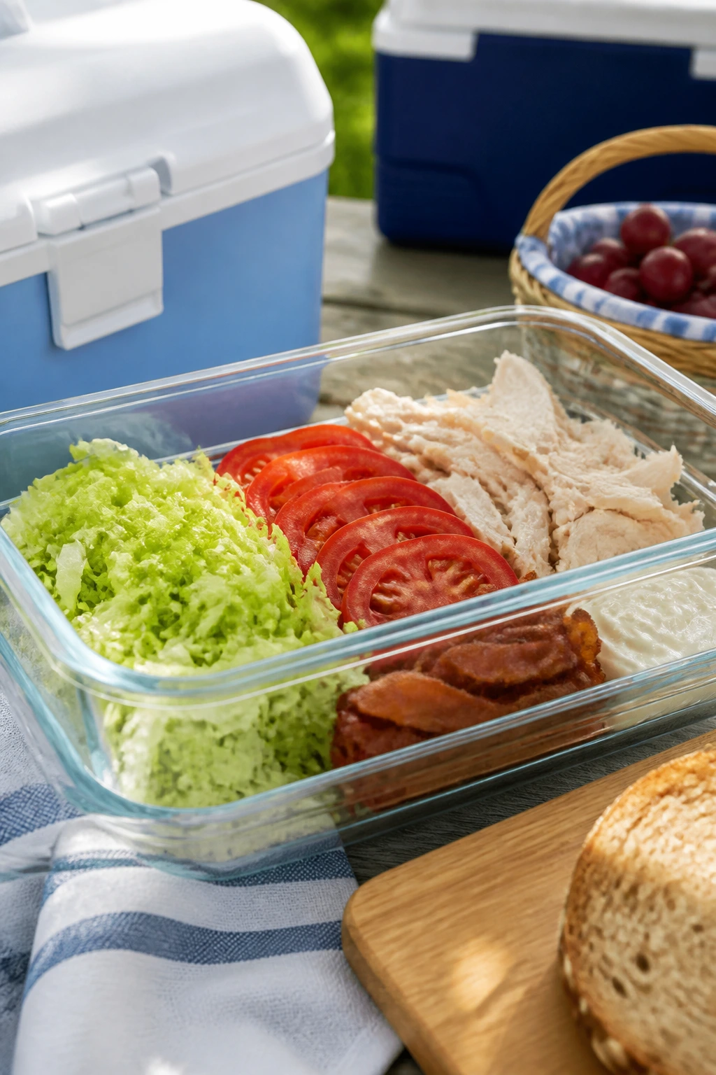 Glass container with prepared fillings for make-ahead sandwiches