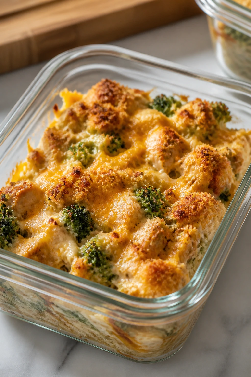 Container of leftovers in kitchen ready for storage