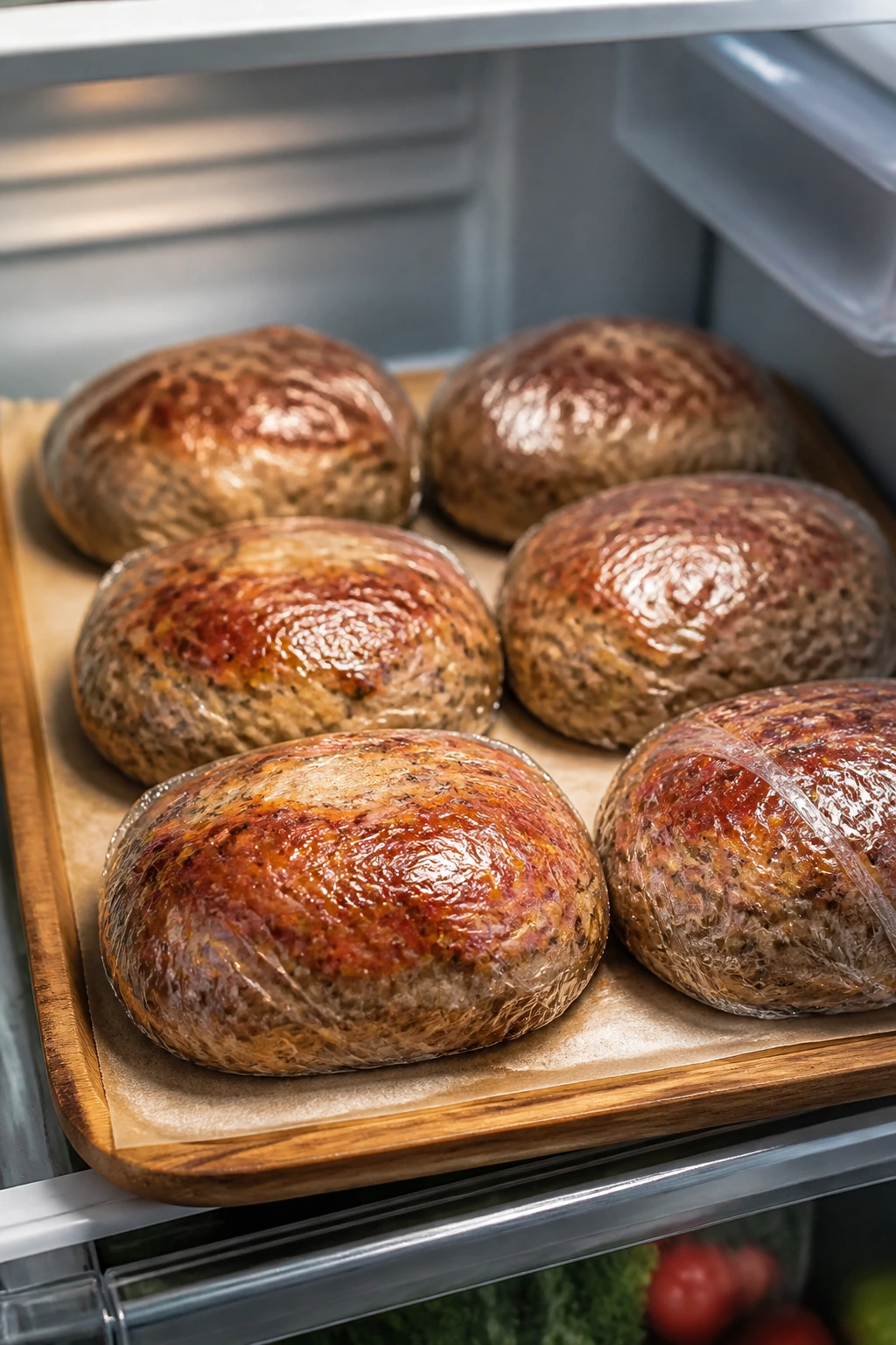 Make-ahead mini turkey meatloaves wrapped for storage