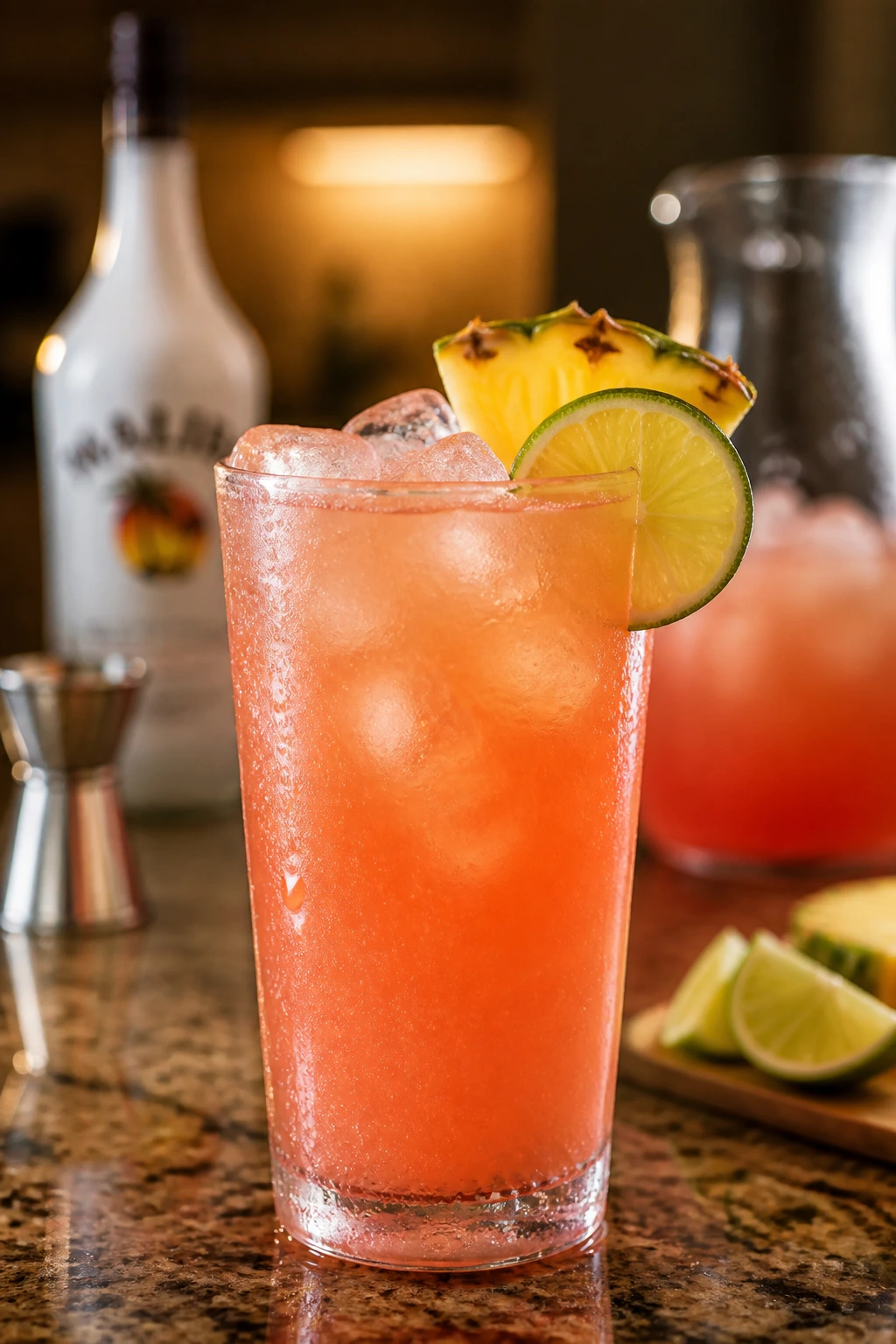 Chilled Malibu Breeze ready to serve with ice and garnish