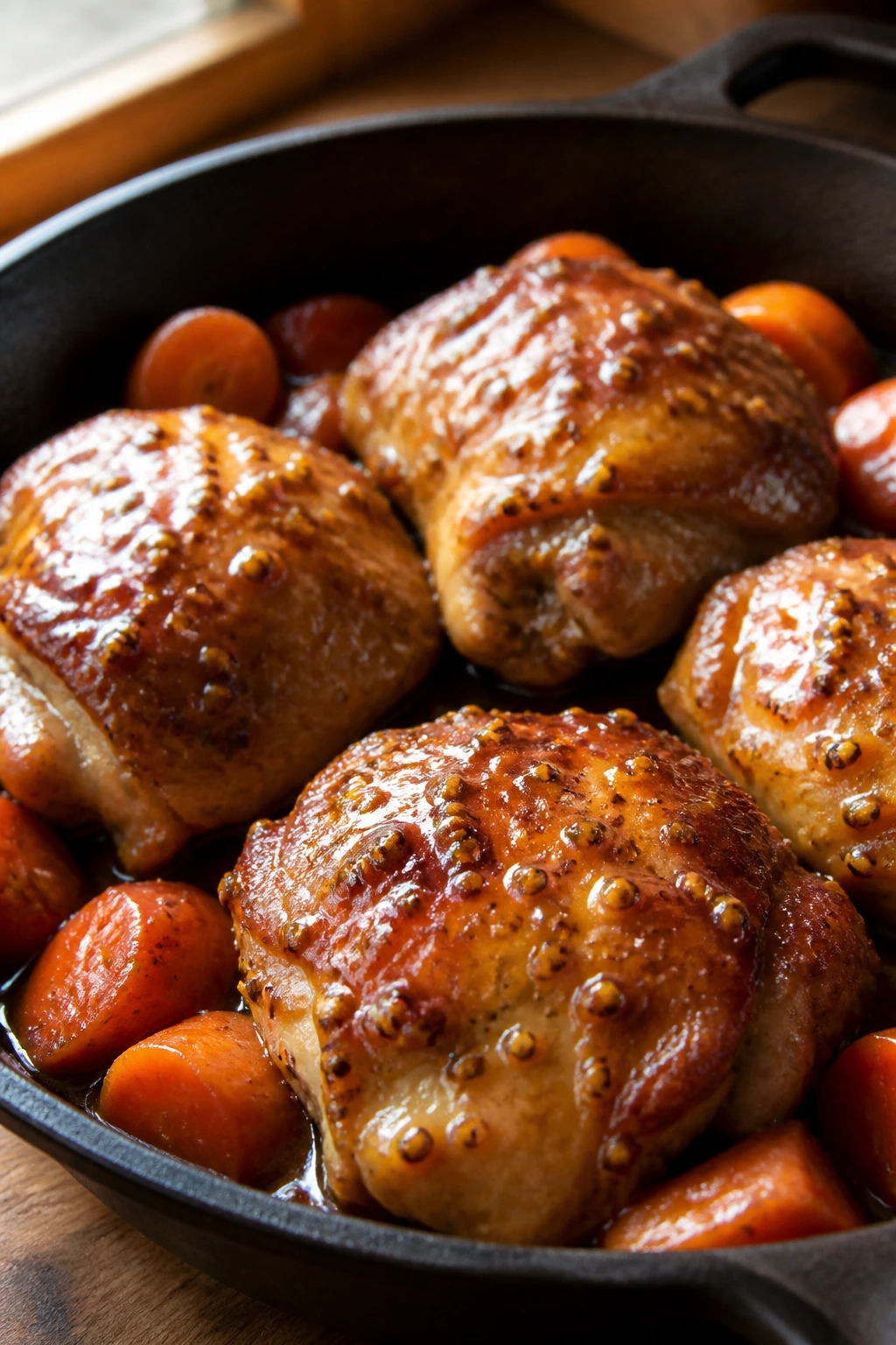 Close-up of maple Dijon glazed chicken thighs