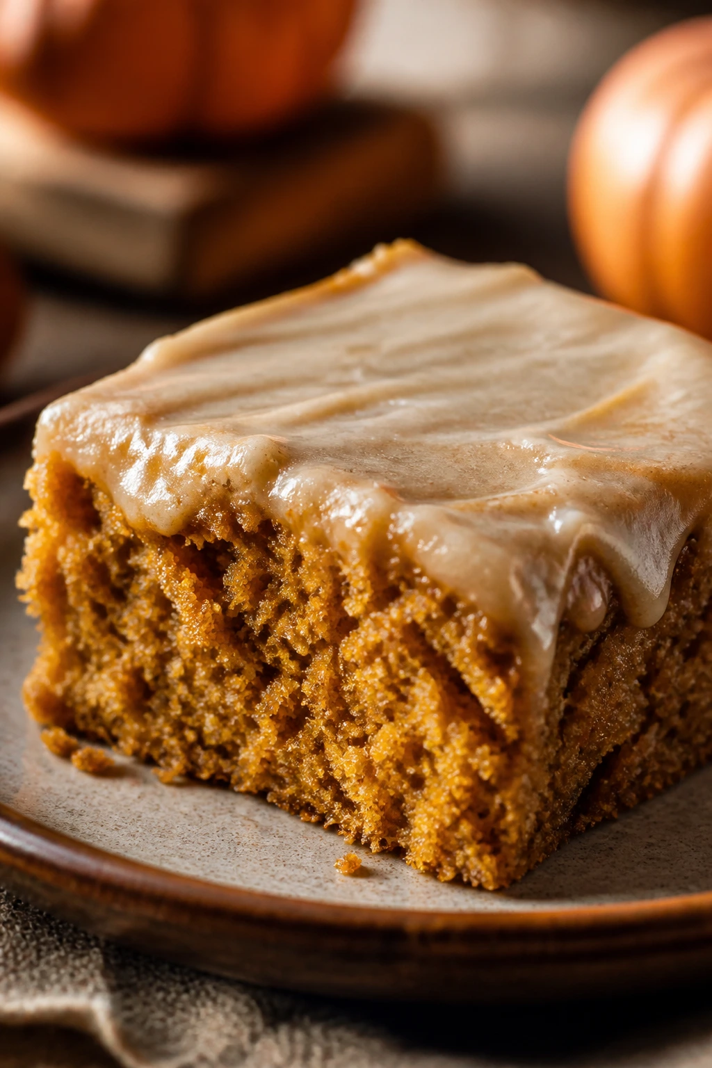 Maple pumpkin bar with soft crumb and light glaze
