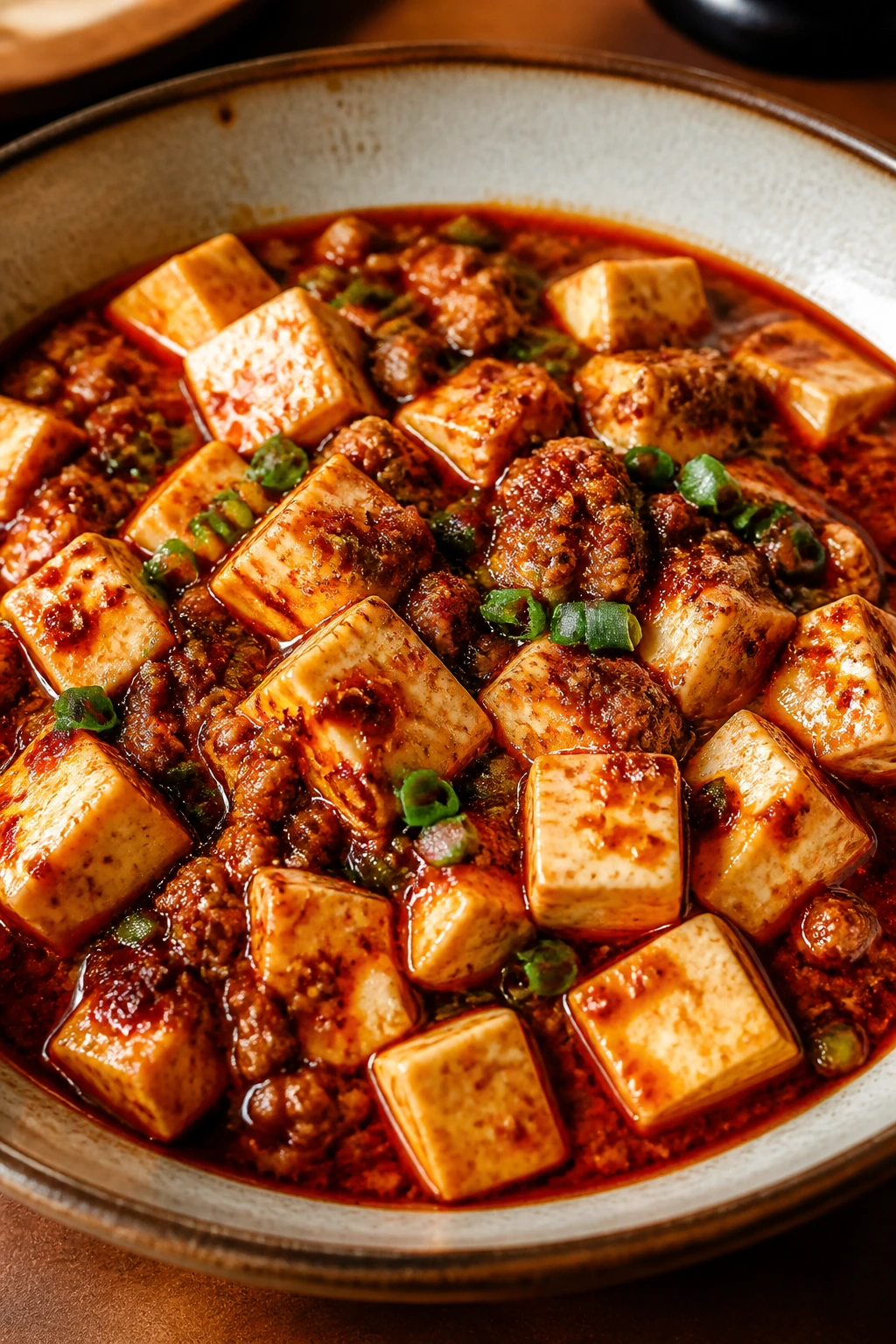 Mapo tofu with ground pork in spicy sauce