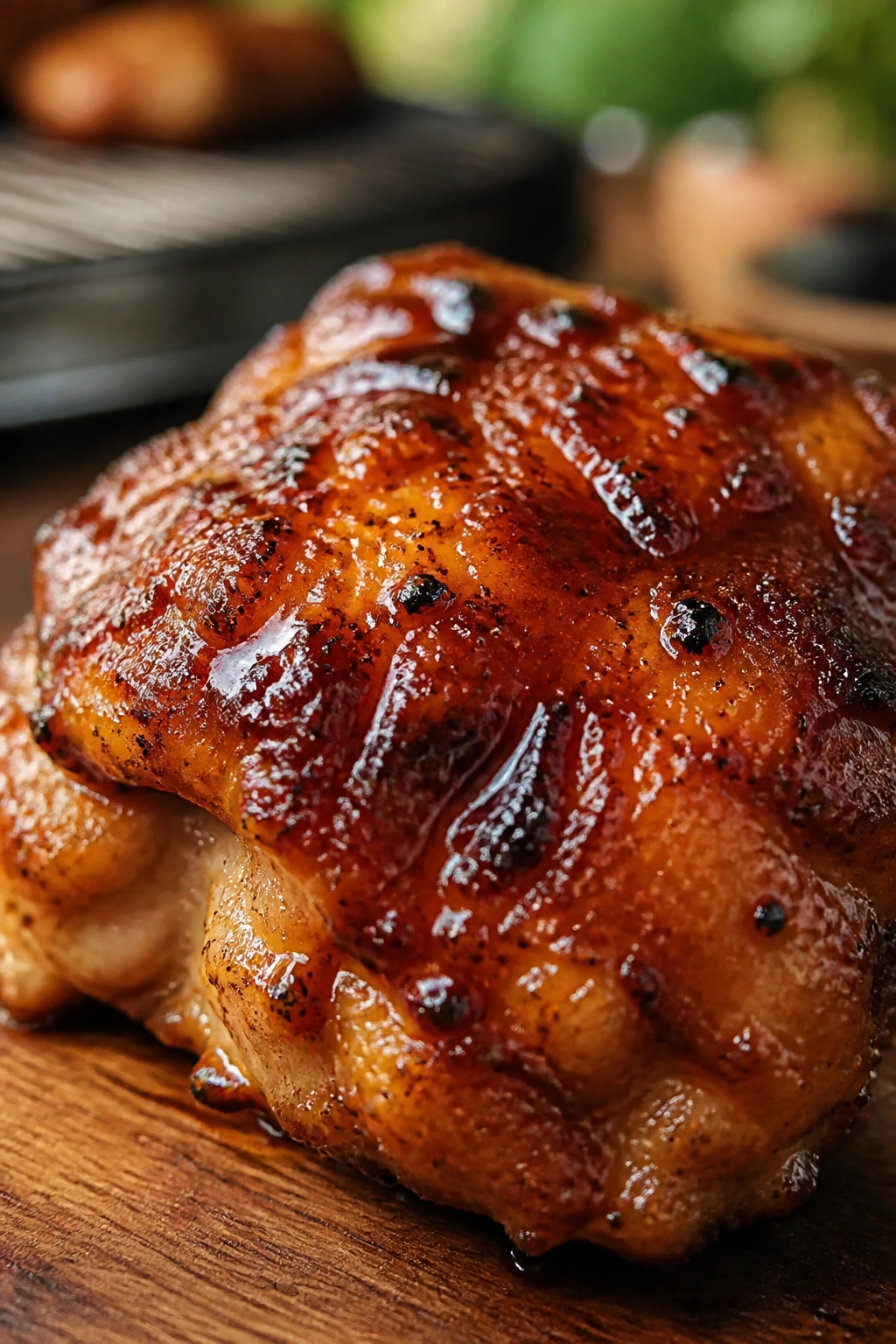 Meat with a thick glaze clinging to its surface from BBQ marinade.